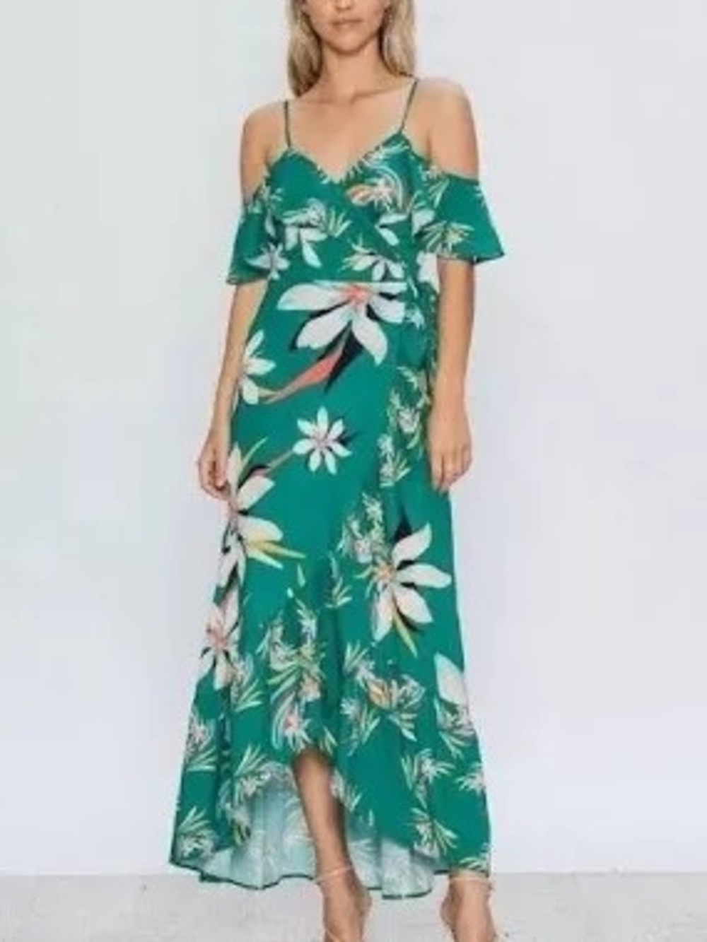 💚 NWOT Floral Cold-Shoulder Maxi Dress